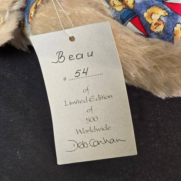 Deb Canham BIGger Bear "Beau" 10" Blonde Mohair Overalls Ducks Boats LE 54/500 - Picture 9 of 11
